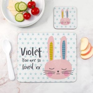 Personalised Kid's Bunny Rabbit Placemat & Coaster Set
