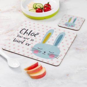 Personalised Kid's Bunny Rabbit Placemat & Coaster Set