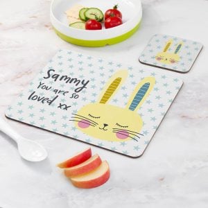 Personalised Kid's Bunny Rabbit Placemat & Coaster Set