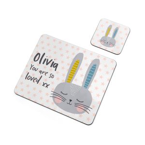 Personalised Kid's Bunny Rabbit Placemat & Coaster Set