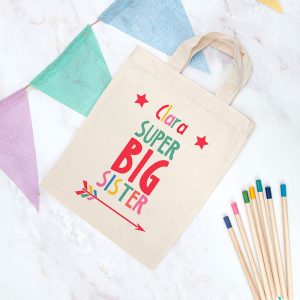 Personalised Big Sister Mini Tote Bag - White or Natural