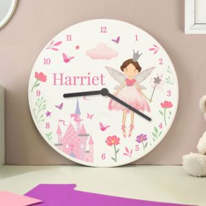 Girl's Personalised Fairy Princess Wooden Clock