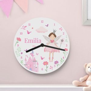 Girl's Personalised Fairy Princess Wooden Clock