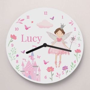 Girl's Personalised Fairy Princess Wooden Clock