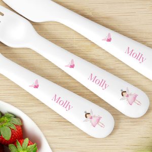 Girl's Personalised Fairy Princess Plastic Cutlery Set