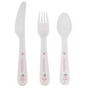 Girl's Personalised Fairy Princess Plastic Cutlery Set