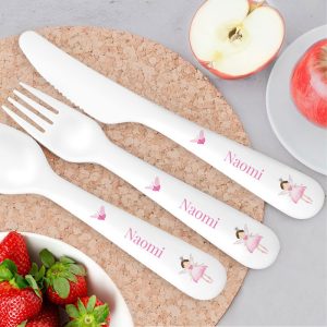 Girl's Personalised Fairy Princess Plastic Cutlery Set