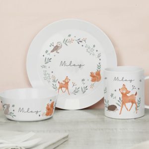 Kid's Personalised Woodland Animals Plastic Breakfast Set