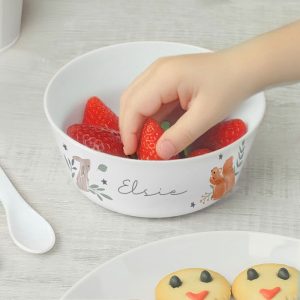 Kid's Personalised Woodland Animals Plastic Breakfast Set