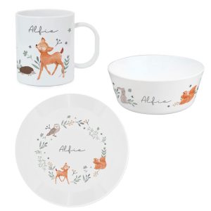 Kid's Personalised Woodland Animals Plastic Breakfast Set
