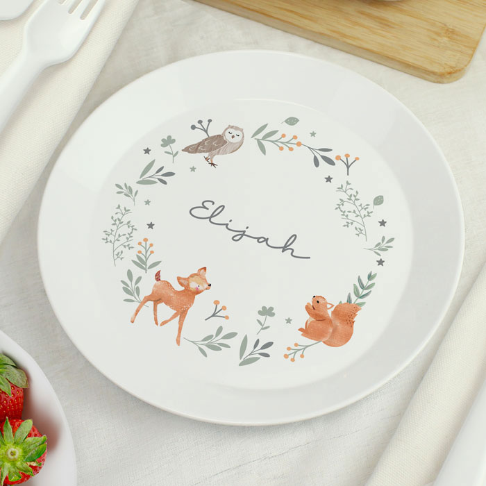 Personalised Woodland Animals Plastic Toddler Plate