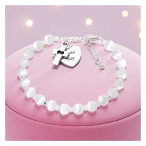 Cats Eye Engraved First Holy Communion Bracelet