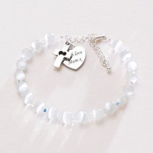 Cats Eye Engraved First Holy Communion Bracelet