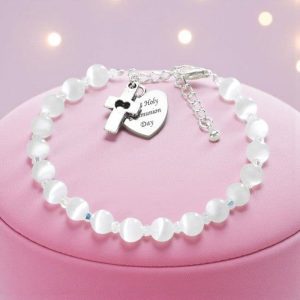 Cats Eye Engraved First Holy Communion Bracelet
