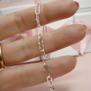 Sterling Silver Paperclip Chain Bracelet Cross & Initial