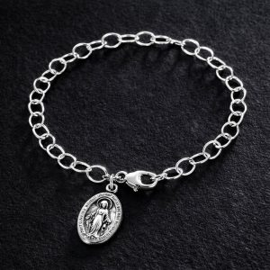 Sterling Silver Miraculous Medal Charm Bracelet