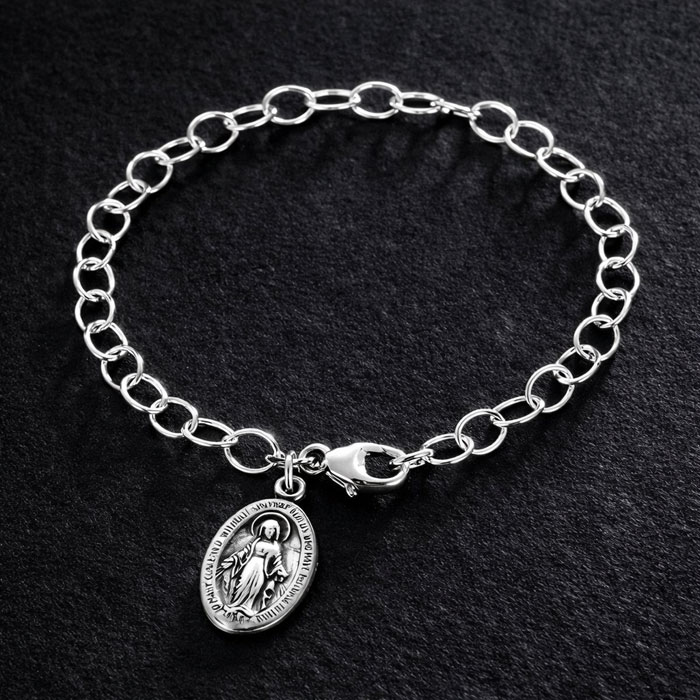 Sterling Silver Miraculous Medal Charm Bracelet