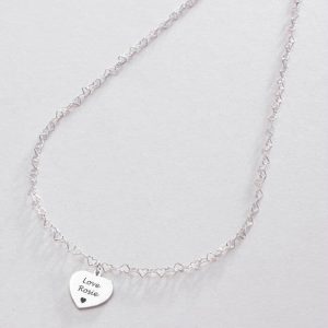 Sterling Silver Heart Link Communion Necklace with Engraving