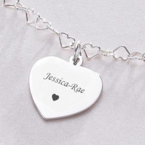 Sterling Silver Heart Link Communion Necklace with Engraving