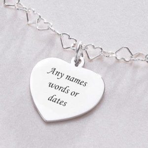 Sterling Silver Heart Link Communion Necklace with Engraving