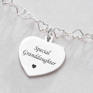 Sterling Silver Heart Link Communion Necklace with Engraving