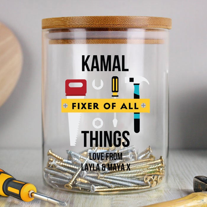 Personalised Fixer of All Things Glass Storage Jar