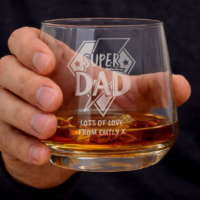 Personalised Super Dad Whisky Tumbler Glass
