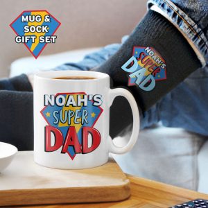 Personalised Super Dad Mug & Socks Set Dad Gift