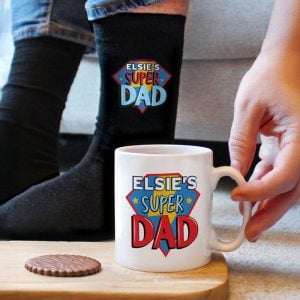 Personalised Super Dad Mug & Socks Set Dad Gift
