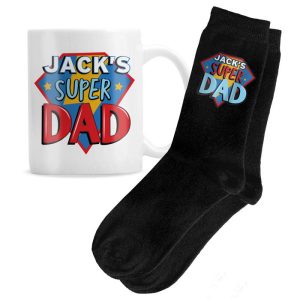 Personalised Super Dad Mug & Socks Set Dad Gift
