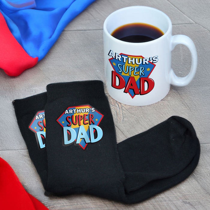Personalised Super Dad Mug & Socks Set Dad Gift