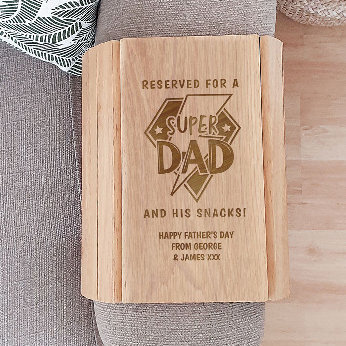 Personalised Super Dad Wooden Sofa Tray