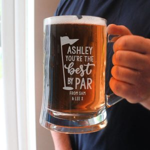 Personalised Best By Par Glass Pint Tankard Golfer Gift