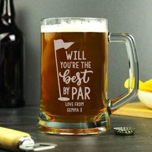 Personalised Best By Par Glass Pint Tankard Golfer Gift