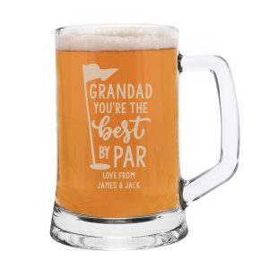 Personalised Best By Par Glass Pint Tankard Golfer Gift