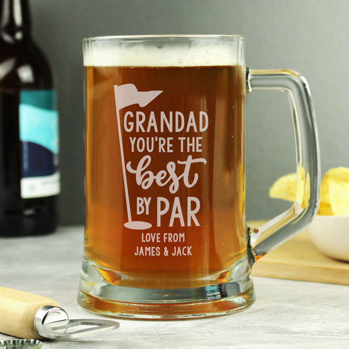 Personalised Best By Par Glass Pint Tankard Golfer Gift
