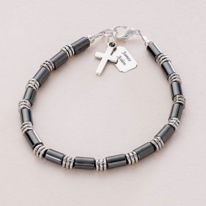 Boy's Personalised Communion or Confirmation Bracelet Black