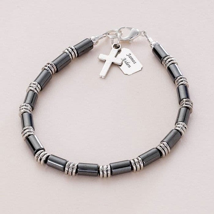 Boy's Personalised Communion or Confirmation Bracelet Black