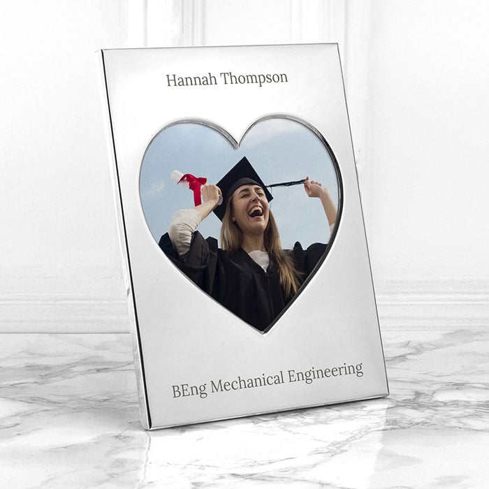 Personalised Graduation Silver Plated Heart Photo Frame