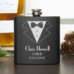 Male Wedding Party Personalised Black Hip Flask Suit Design