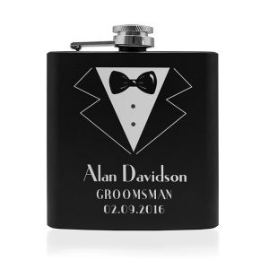 Male Wedding Party Personalised Black Hip Flask Suit Design
