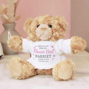Personalised Girl's Free Text Teddy Bear - Flower Girl etc.