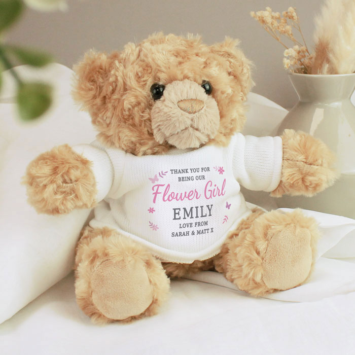 Personalised Girl's Free Text Teddy Bear - Flower Girl etc.