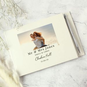 Personalised Photo Upload Hardback Wedding Guest Book & Pen