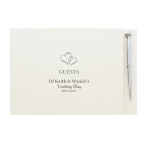 Personalised Hearts Design Hardback Guest Book & Pen