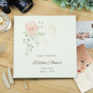 Personalised Floral Square Photo Slip In Album 6x4 Photos