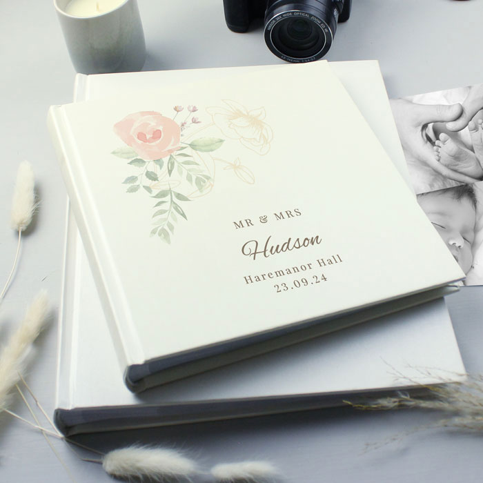 Personalised Floral Square Photo Slip In Album 6x4 Photos