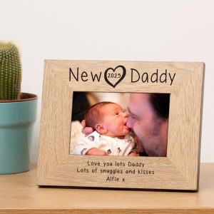 Engraved New Daddy Wooden 6x4 Inch Photo Frame With Year