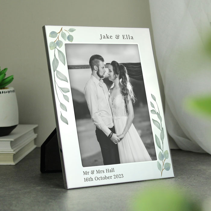 Personalised Botanical 6x4" Silver Portrait Photo Frame