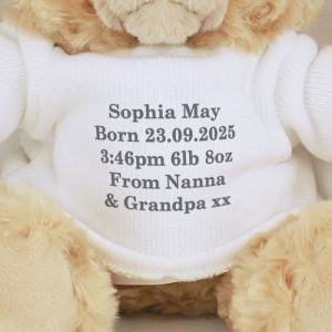 Personalised Message Teddy Bear Grey Text Boy or Girl